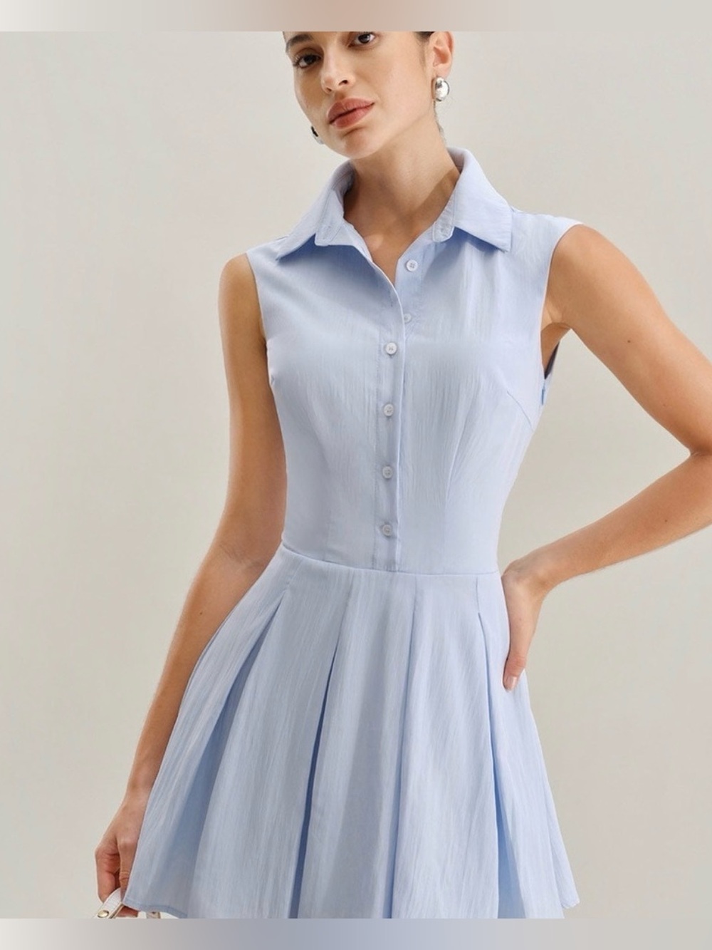 RIHOAS Collared Sleeveless Mini Dress in Pale Blue